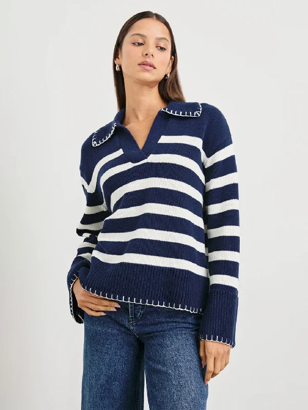 Street Fashion Athena Sweater - Navy Ivory Stripe