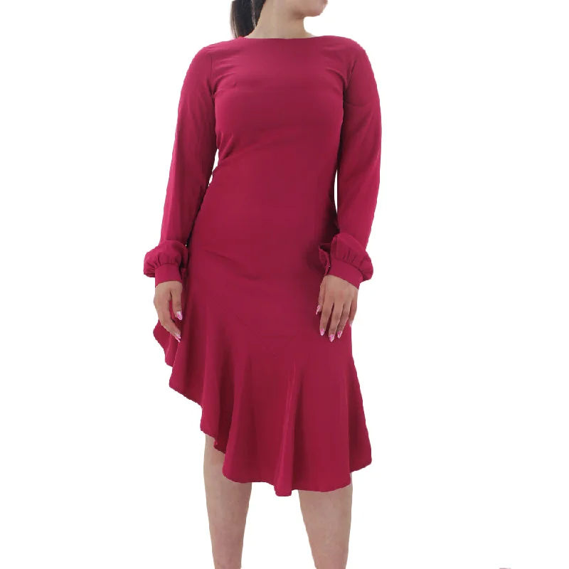 Casual Wear Women's Ruffled Plain Solid Dress,Fuchsia