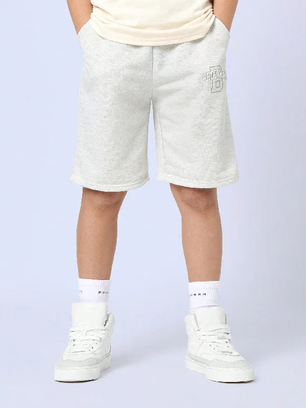 Single-shoulder Neck Design Tween Boys Comfy Long Fit Grey Marl Shorts With Graphic Print