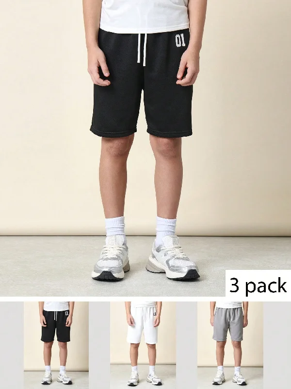 Dynamic Fashion Tween Boys Comfy 3 Pack Multi Colour Long Line Shorts With Small City Graphic Print