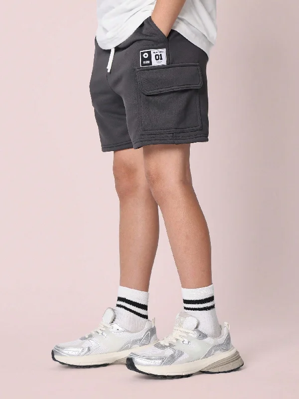 Bright Colors Tween Boys Comfy Long Side Cargo Short With Label & Drawstrings