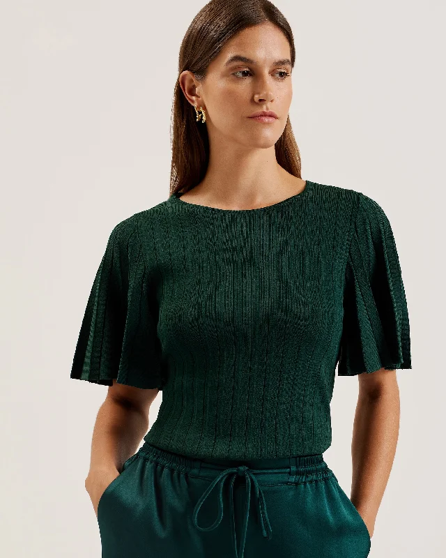 Customized Version Iivanna Crew Neck Fluted Sleeve Knit Top Dk-Green