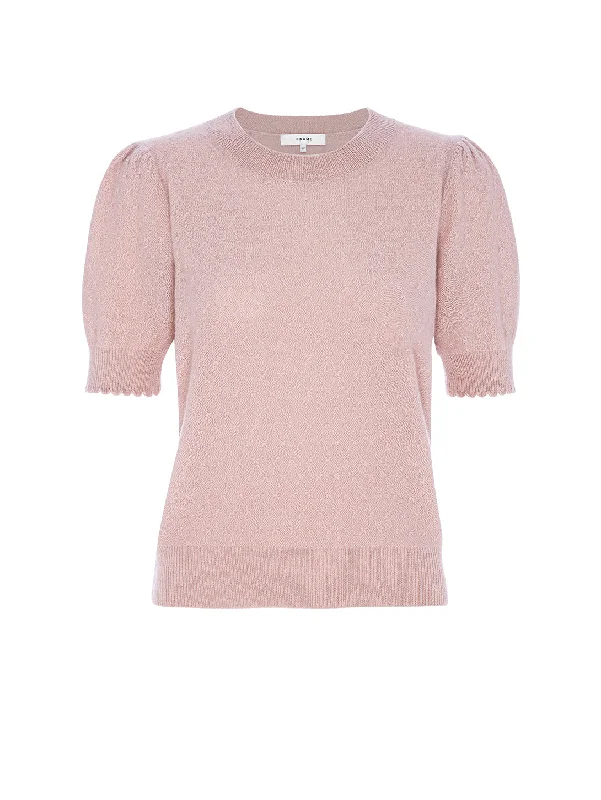 Street Charm Puff Sleeve Pointelle Sweater - Peony