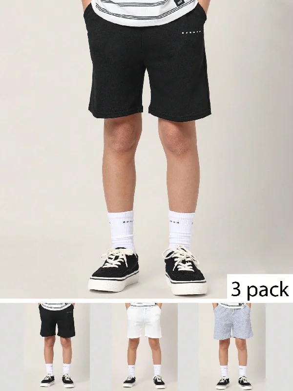 Innovative Design Tween Boys Comfy 3 Pack Multi Colour Shorts With Small Graphic Print